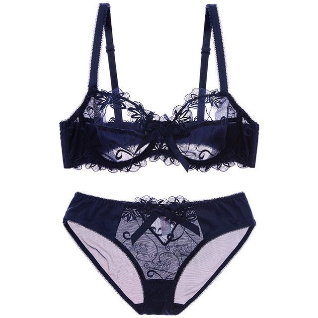 Embroidery Luxury Bras & Underwear Set Multi Colors