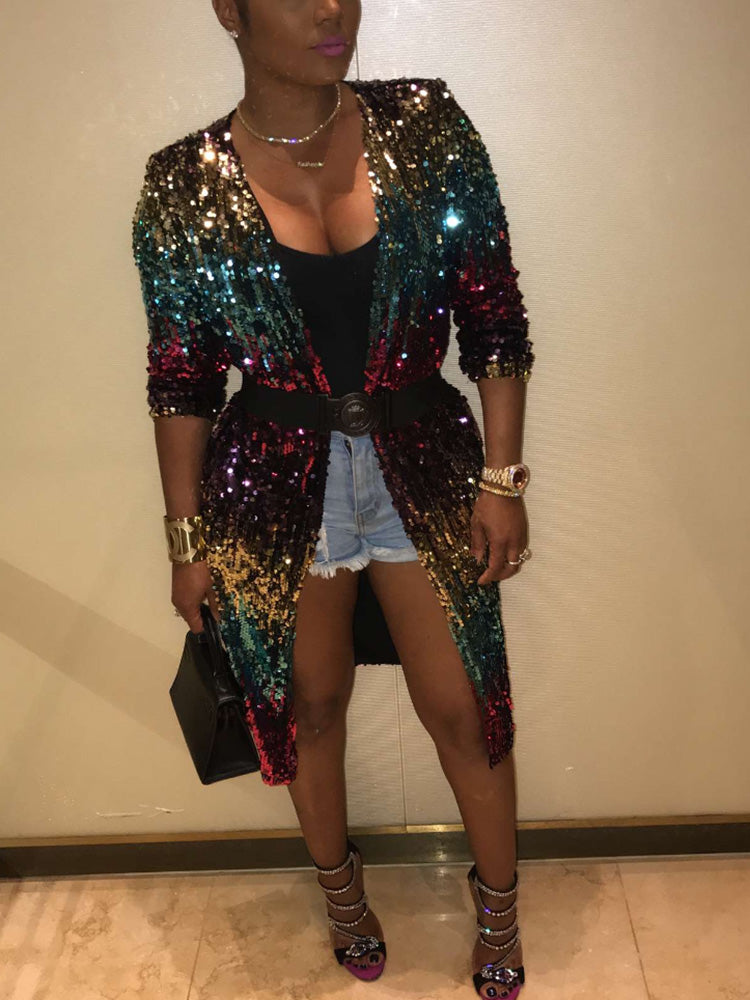 Colourful Sequin Open Front Cardigan