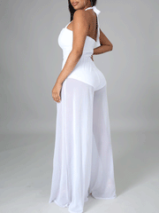 Halter Wide Leg Mesh Jumpsuit