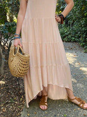 Apricot Paneled Vintage Solid Dresses