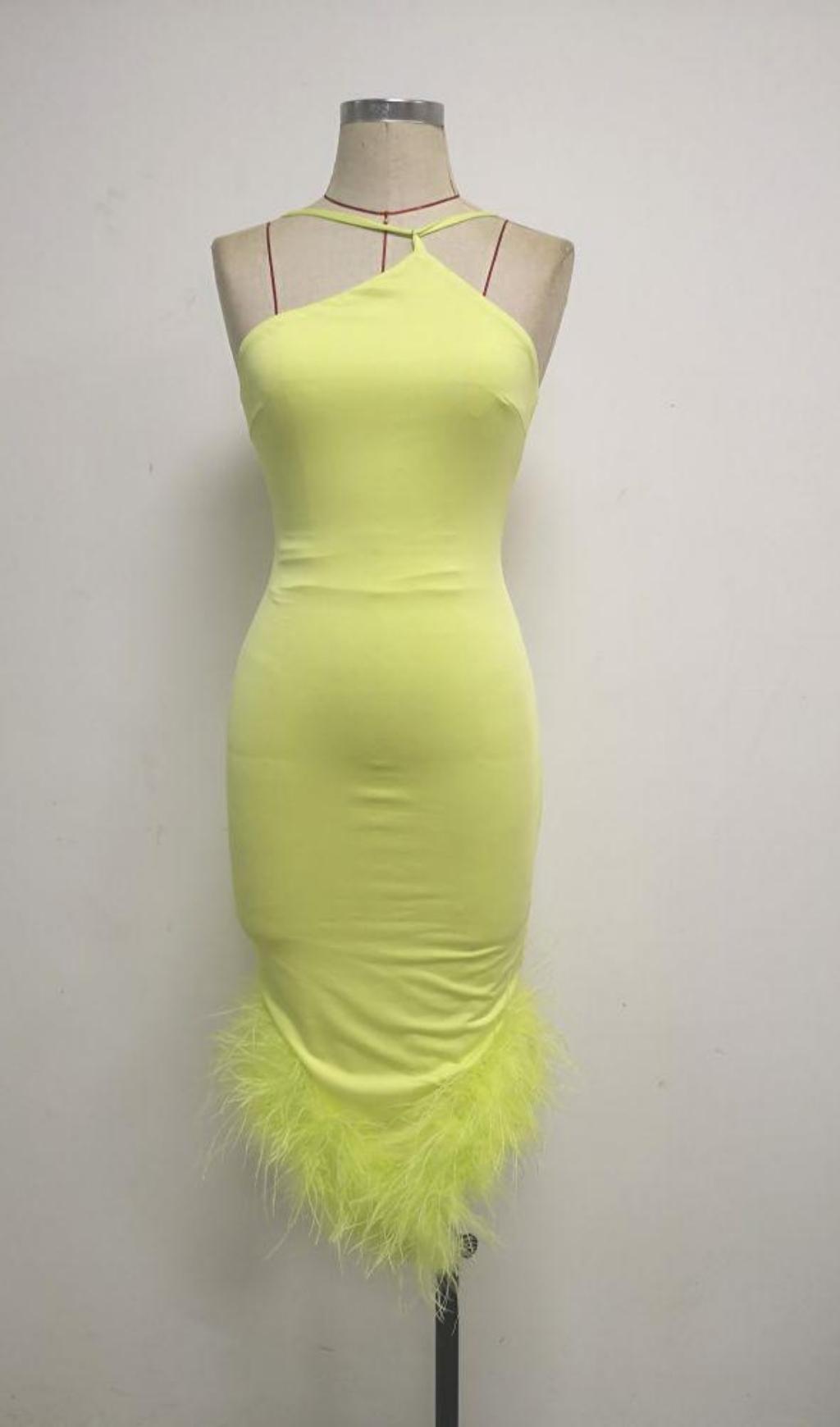 BANDAGE FEATHER BACKLESS MAXI DRESS IN YELLOW