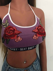 Fashion Embroidered Letter Print Halter Bra Lingerie