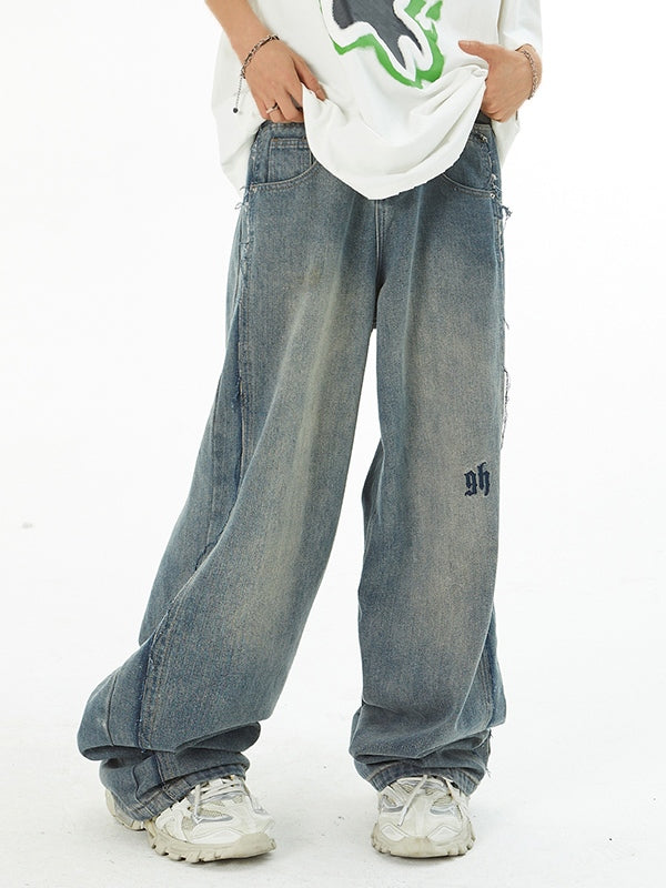 Men's Faded Patchwork Distressed Loose Jeans