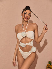 HALTERNECK CUTOUT EMBELLISHED SWIMSUIT