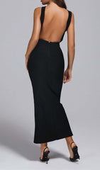 BACKLESS SLEEVELESS BANDAGE MAXI DRESS IN BLACK