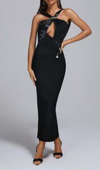 BACKLESS SLEEVELESS BANDAGE MAXI DRESS IN BLACK