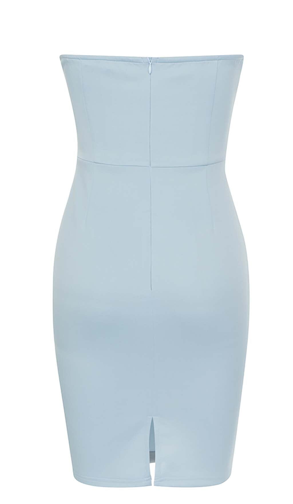 BANDEAU BODYCON MIDI DRESS IN BLUE