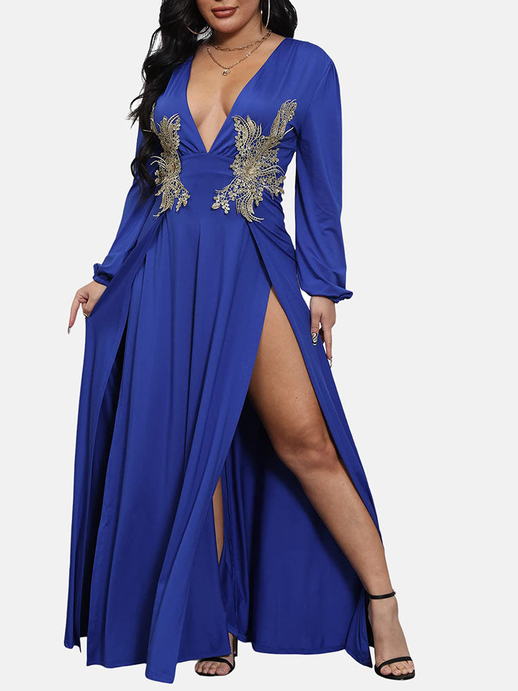 Deep V Neck High Split Maxi Dress