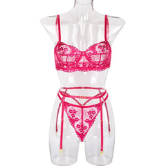 Hot Pink Lingerie Three Pieces Set