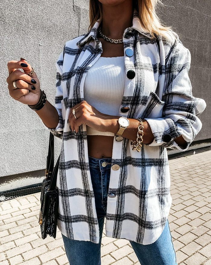 Shacket Vintage Plaid Shirt Jacket