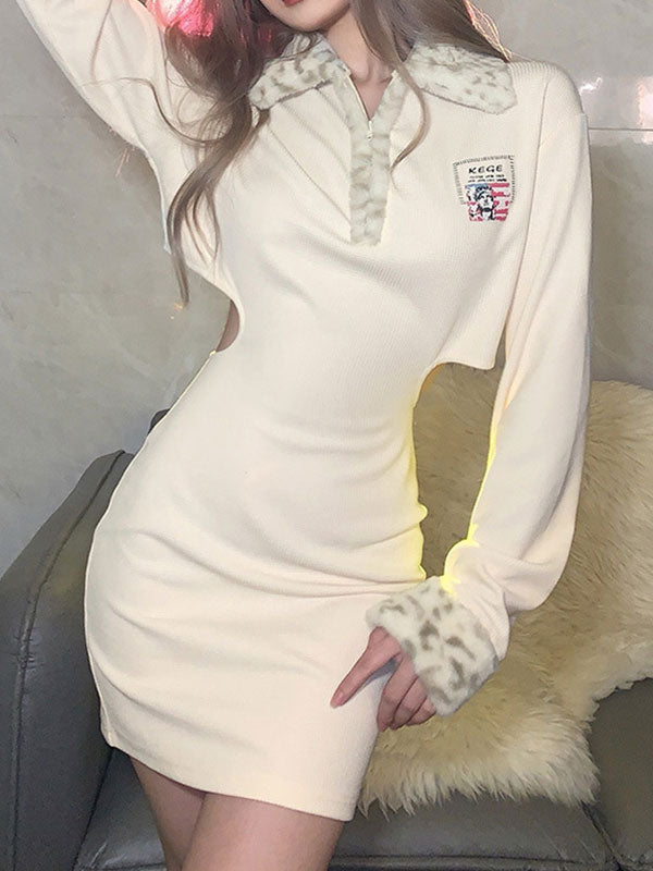 Faux Trim Cutout Long Sleeve Mini Dress