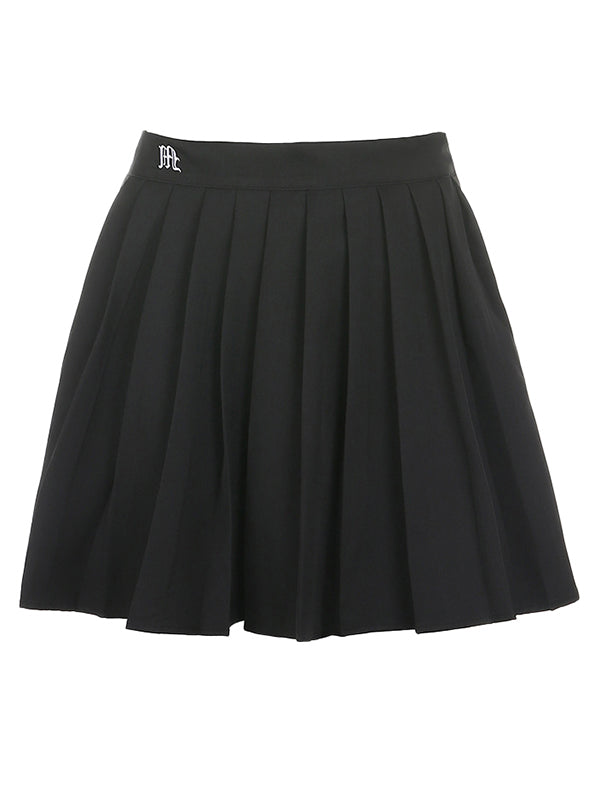 Lined Detail Embroidery Pleated Mini Skirt