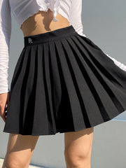 Lined Detail Embroidery Pleated Mini Skirt