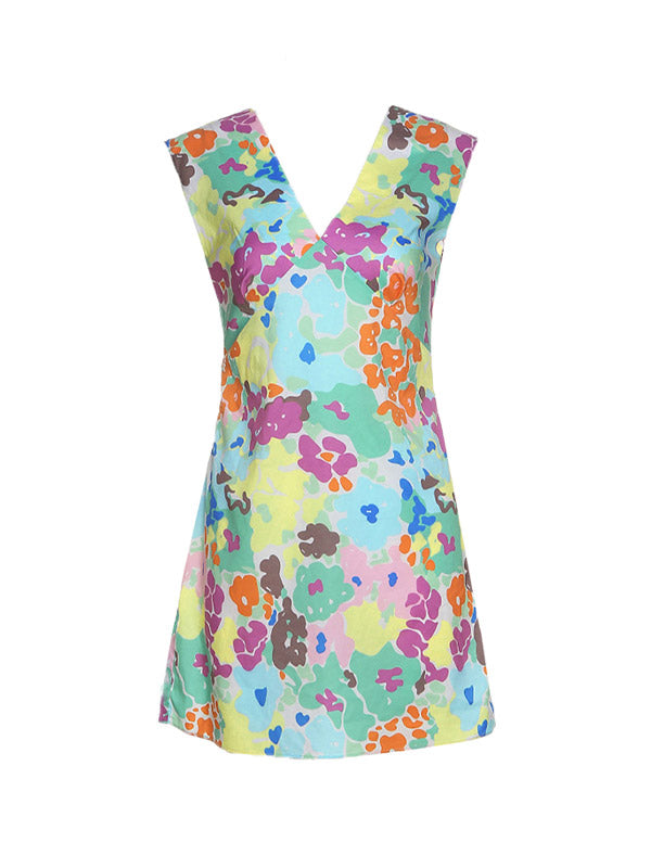 Dyed Floral Print Strap Mini Dress