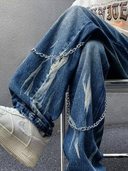 Men's Chain Embellished Straight Cargo Jeans