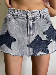 Star Patch Distressed Denim Mini Skirt