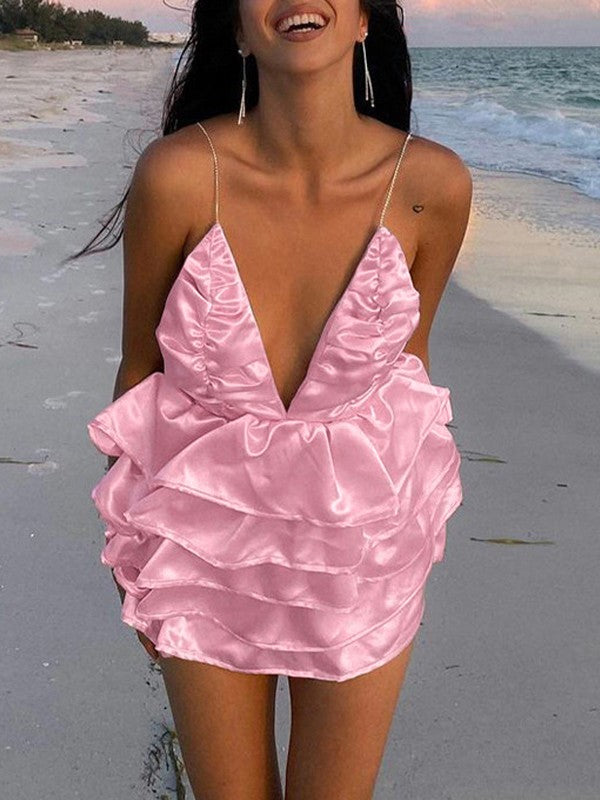 Backless Ruffle Tiered Slip Mini Dress