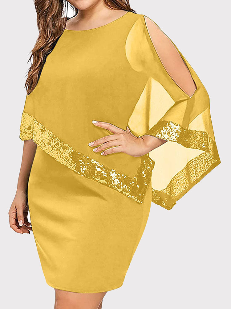 Cold Shoulder Overlay Sequins Dress