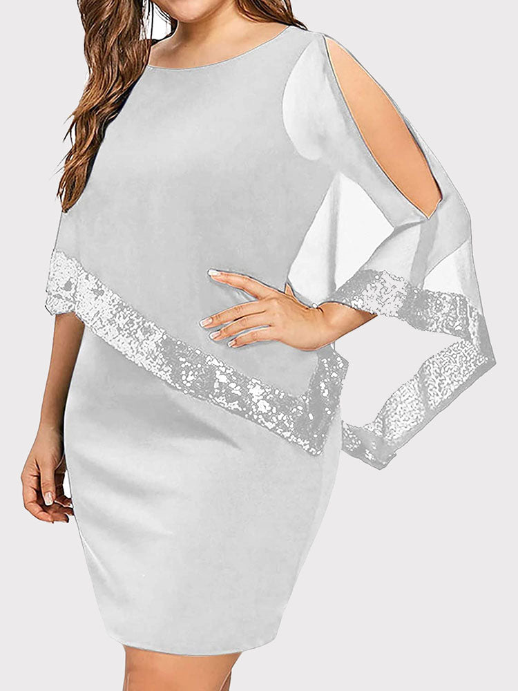 Cold Shoulder Overlay Sequins Dress