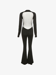 Backless Long Sleeve Flare Leg Jumpsuit