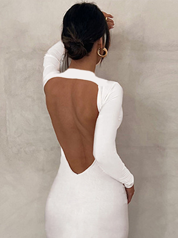 Backless Long Sleeve Flare Leg Jumpsuit