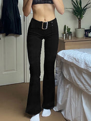 Buckle Belted Flare Leg Pants