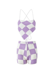 Knit Checkered Two Piece Set