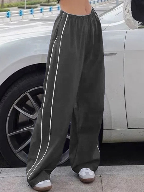 Piping Detail Wide Leg Track Pants