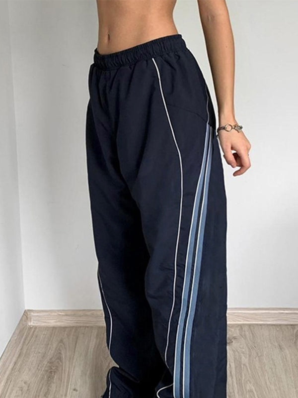 Piping Detail Wide Leg Track Pants