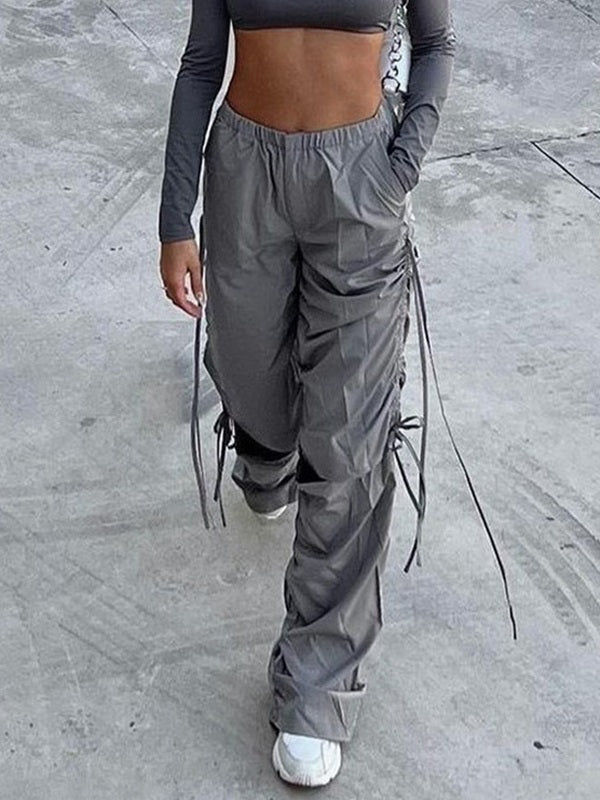 Tie Strap Cutout Parachute Cargo Pants