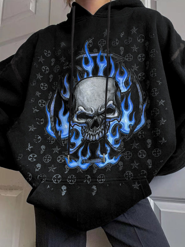 Burning Skull Graphic Pullover Hoodie