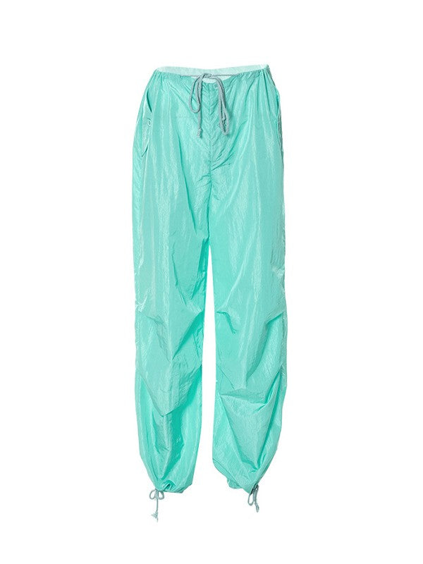 Tie Strap Baggy Parachute Cargo Pants