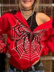 Spider Print Zip Up Hoodie