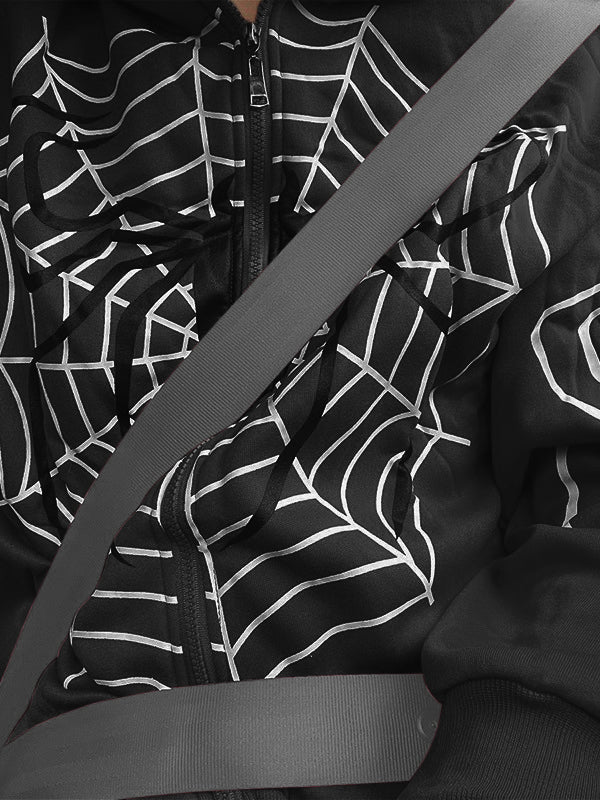 Spider Print Zip Up Hoodie