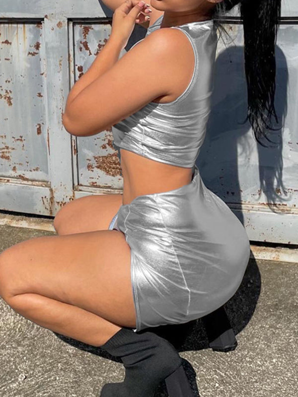 Metallic Silver Two Piece Set