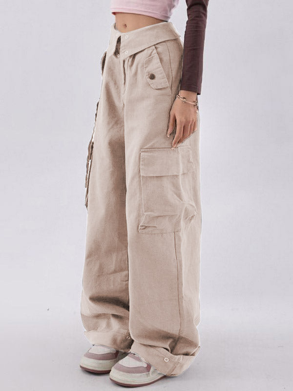 Buttoned High Waisted Cargo Pants