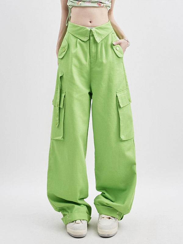 Buttoned High Waisted Cargo Pants