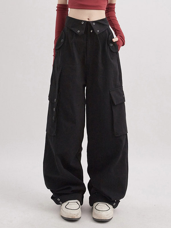 Buttoned High Waisted Cargo Pants