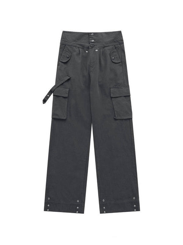 Buttoned High Waisted Cargo Pants