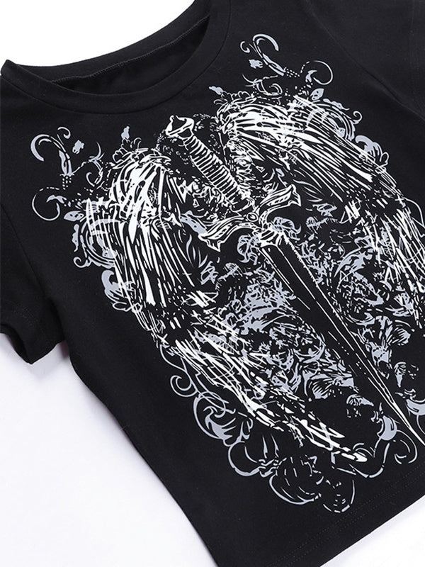 Grungy Sword Black Crop Top