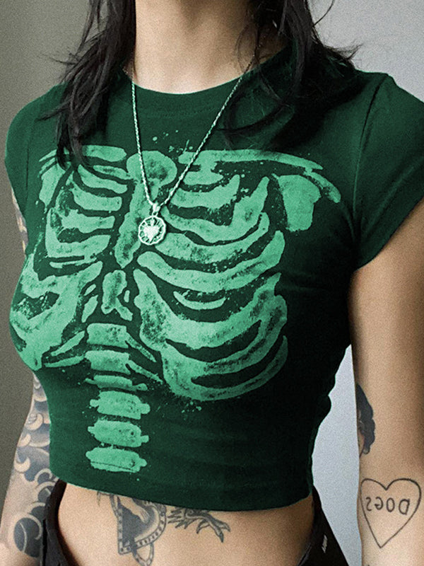 Vintage Skeleton Printed Crop Top