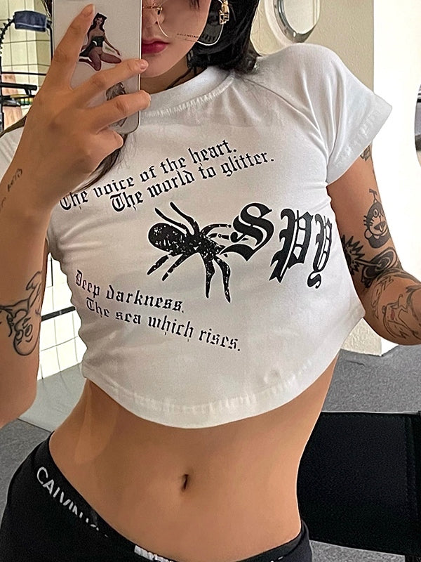 Curvy Hem Spider Print Crop Top