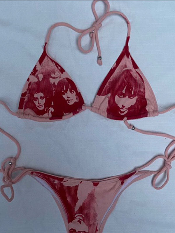 Screen Print Halter Bikini Set