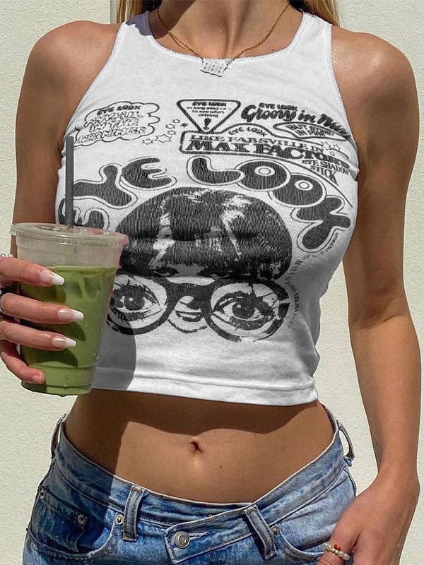 Eye Look Graphic Crop Tank Top