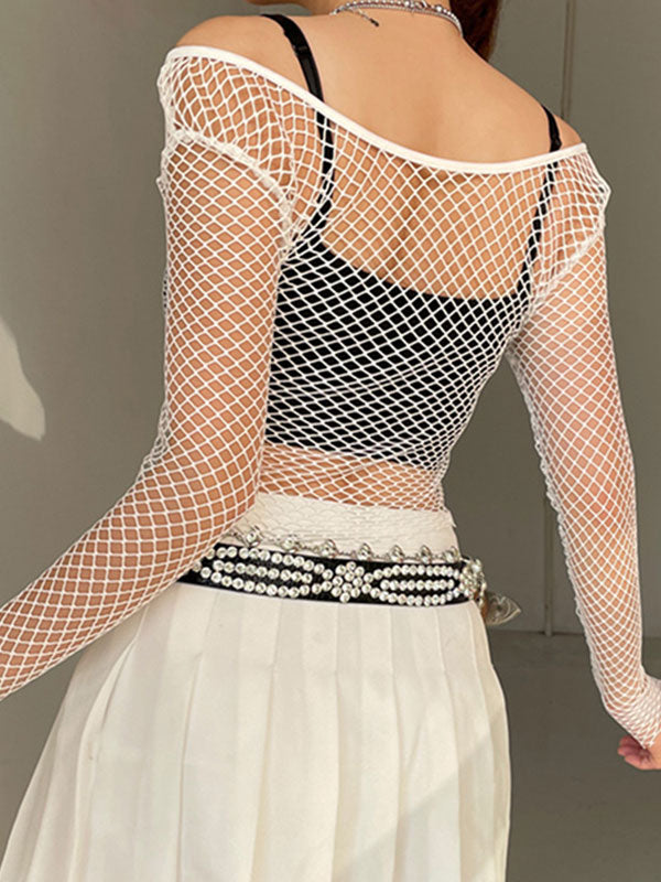 Fishnet Long Sleeve Knit Crop Top