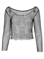 Fishnet Long Sleeve Knit Crop Top