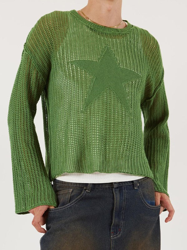 Star Jacquard Crochet Knit Top