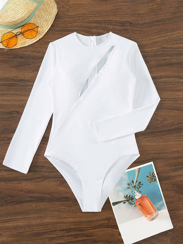 Slash Cutout Long Sleeve One Piece Swimsuit