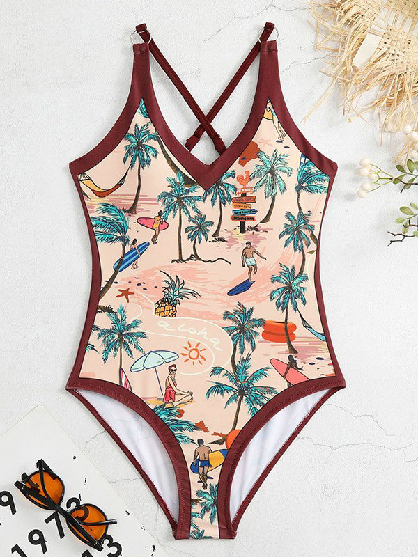 Hawaiian Cross Back One Piece Swimsuit