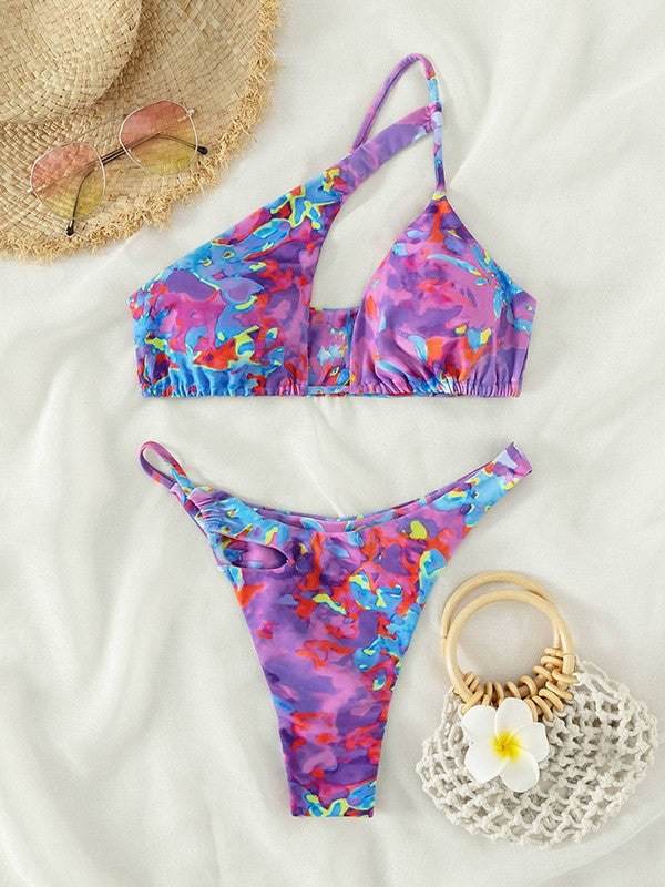 One Shoulder Cutout Bikini Set